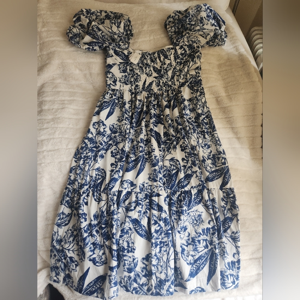ABERCROMBIE Emerson Poplin Puff Sleeve Midi Dress Whitefloral/blue. NO L… - Picture 13 of 15